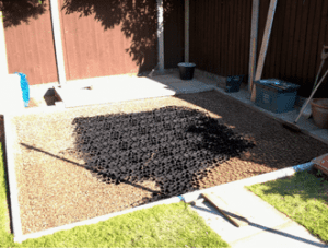 Plastic Shed Base (A Year Later) filling base with gravel