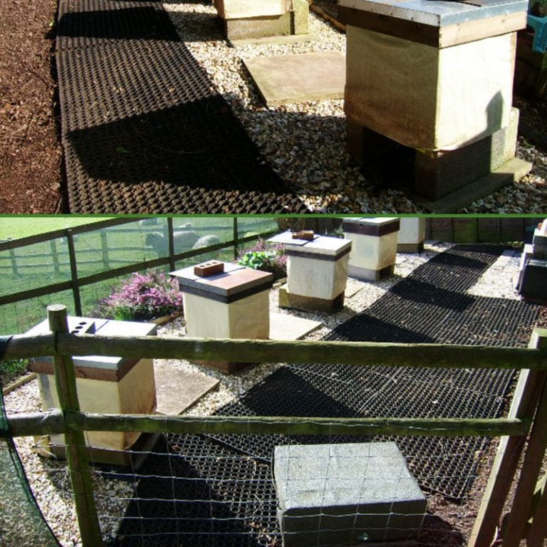 Rubber Grass Mats Around Bee Hive