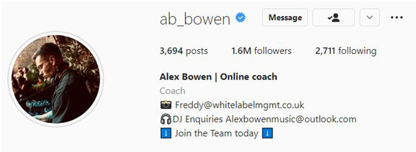 Alex Bowen Instagram Account