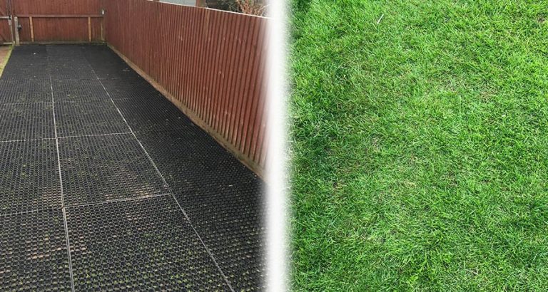 Rubber Grass Mats Installed on a Back Garden - Featured Image