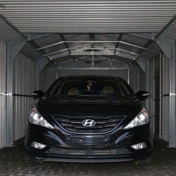 Metal Garage - Black Sapphire Garage - Car Parked Inside