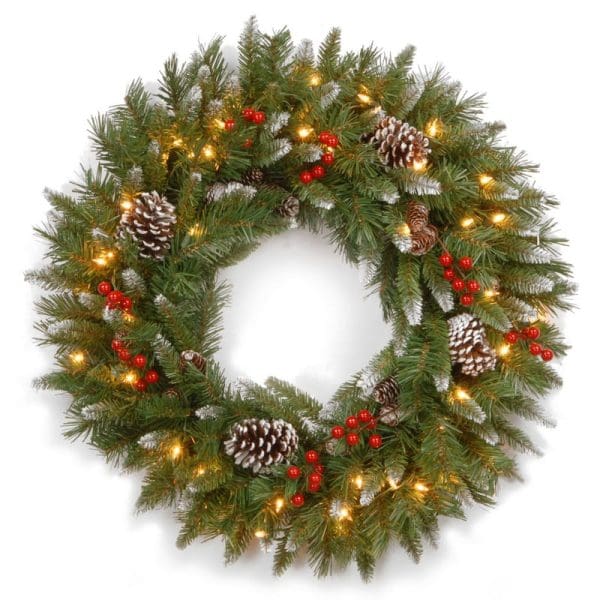 20" Pre-Lit Frosted Berry Christmas Wreath - Image 2