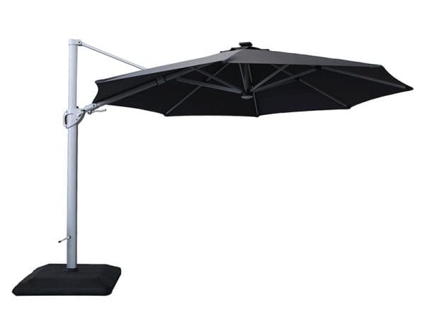 Caribbean Round Cantilever Parasol with Lights and Base  Grey