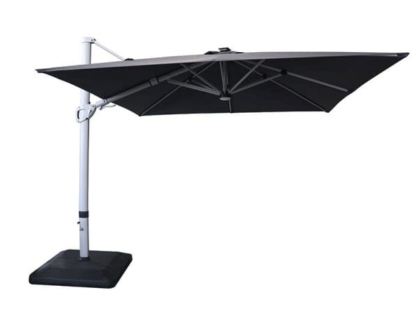 Caribbean Square Cantilever Parasol with Lights and Base  Grey