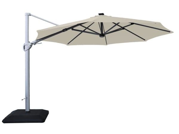 Caribbean Round Cantilever Parasol with Lights and Base  Cream