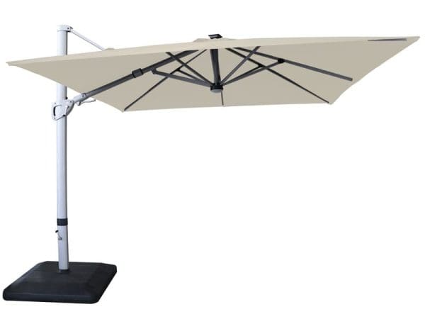 Caribbean Square Cantilever Parasol with Lights and Base  Cream