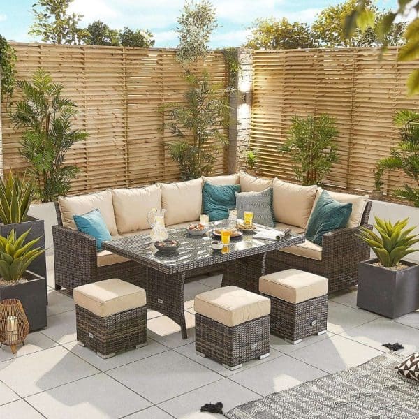Cambridge RH Corner Set w/ Parasol Hole Table Brown - Image 3