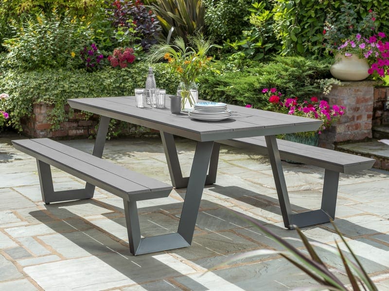 Wembley Picnic Table Grey Aluminium, Polywood Garden Table Uk