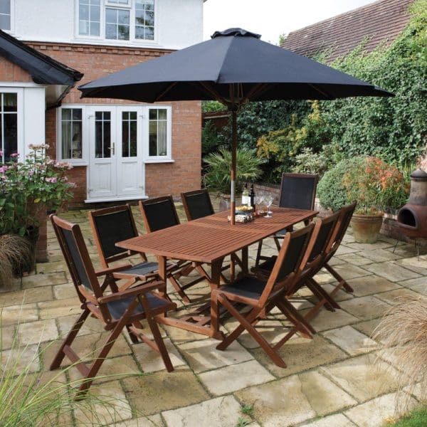 Bali 8 Seat Extendable Dining Set w/ Parasol