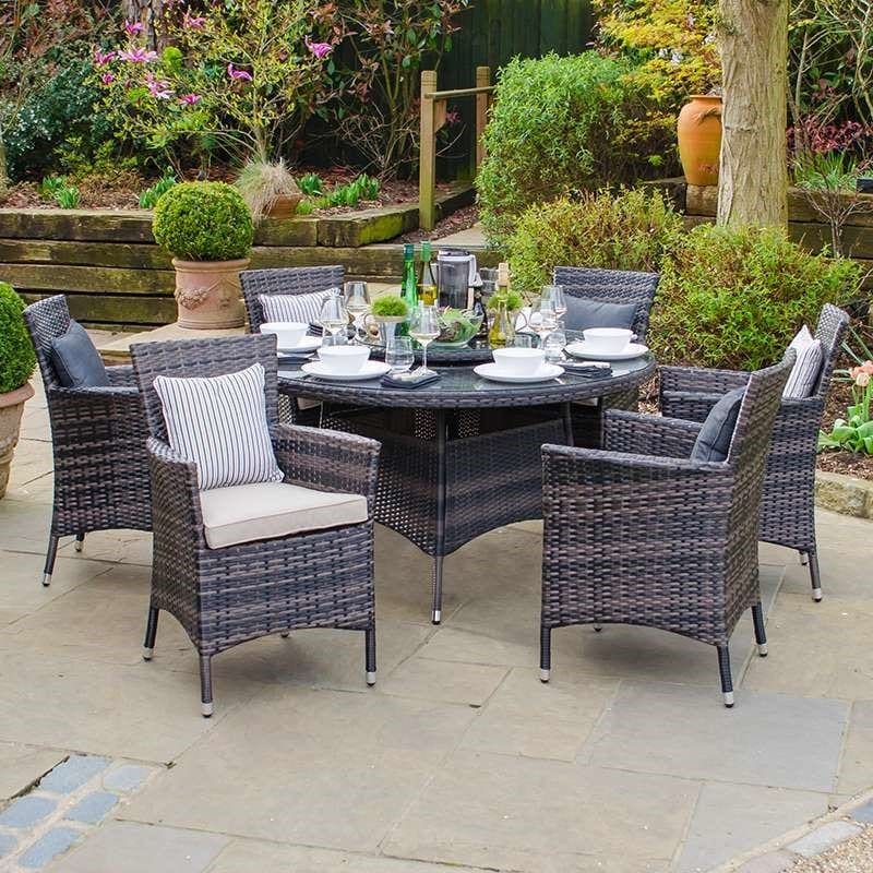 Amelia 6 Seat Round Dining Set - Brown