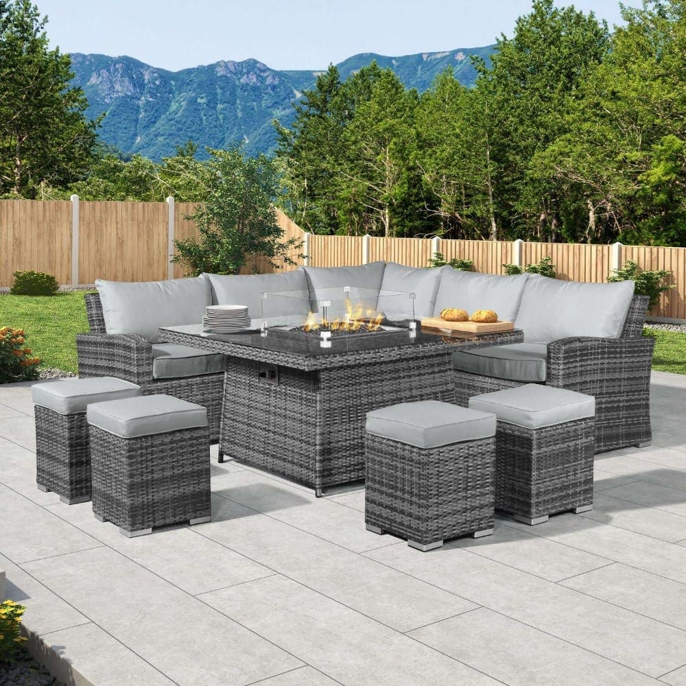 Cambridge Deluxe Corner Set with Fire Pit Table Grey