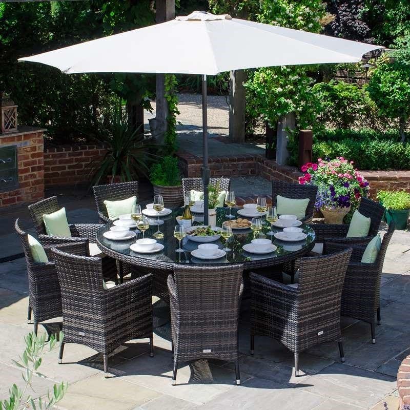 Amelia 10 Seat Round Dining Set - Brown