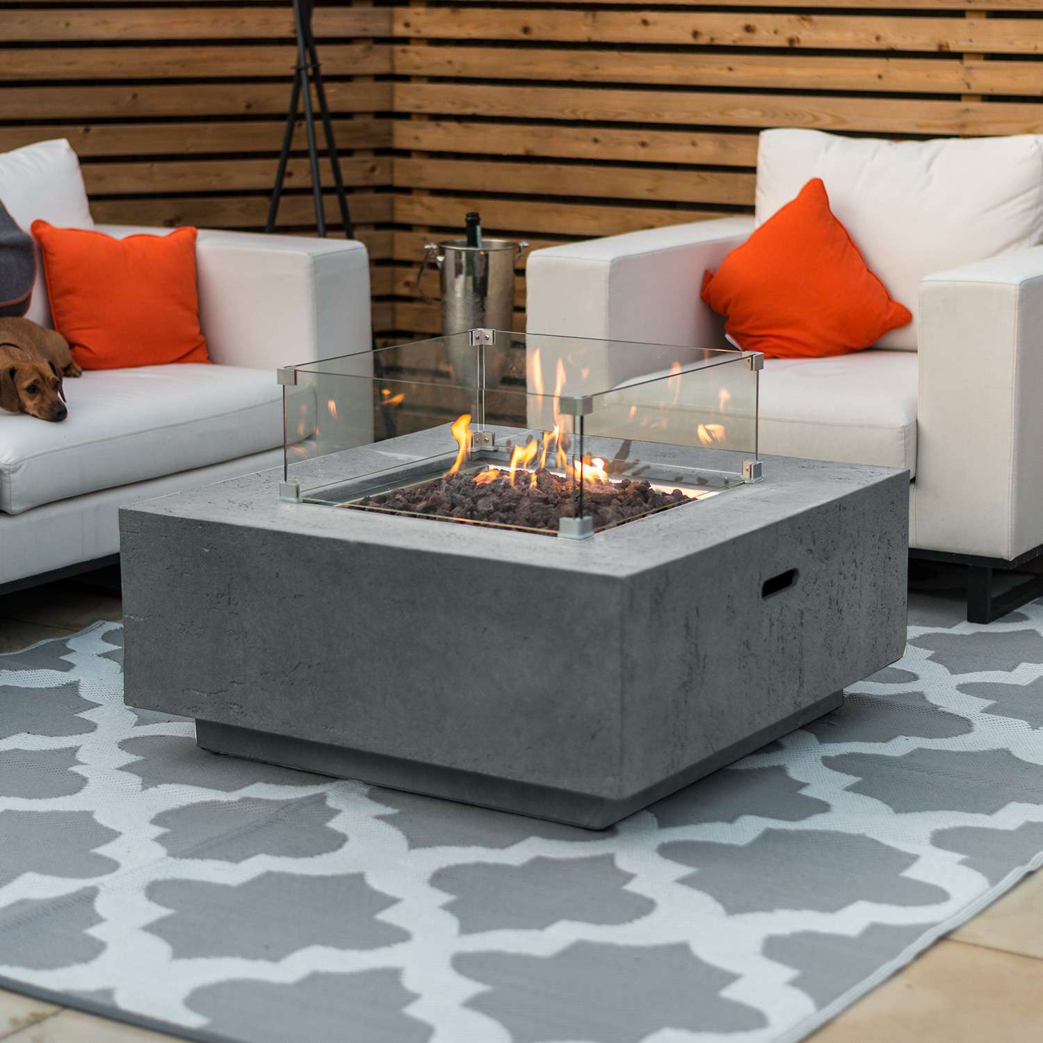 Fire Pit Table With Wind Guard Light Grey Albany Gas Fire Pit