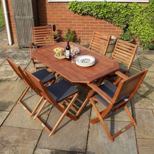 Plumley 6 Seat Dining Set Grey Cushions