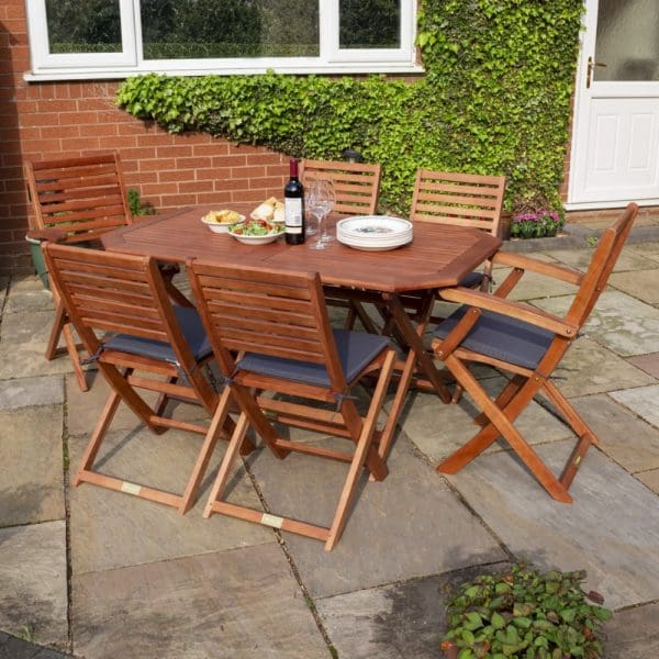 Plumley 6 Seat Dining Set Grey Cushions - Image 2