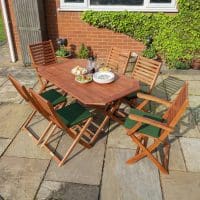 Plumley 6 Seat Dining Set Green Cushions