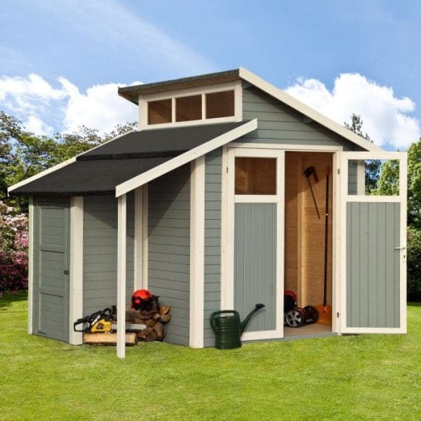 7x10 Skylight Shed with Store - Painted Light Grey