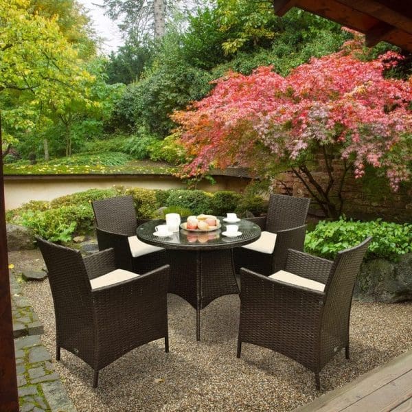 Four Seat Round Rattan Dining Set  Brown - Image 2