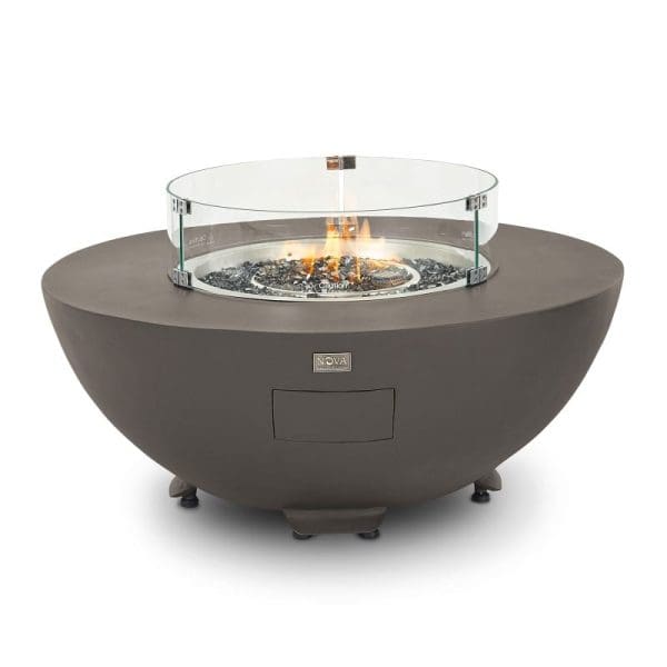 Saturn Round Gas Fire Pit with Cover and Glass Wind Guard Coffee - Image 7