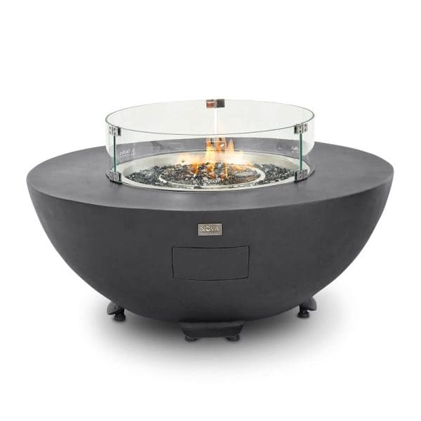 Saturn Round Gas Fire Pit with Cover and Glass Wind Guard Dark Grey - Image 9