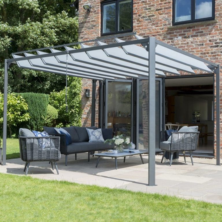 Pandora Leaf Gazebo 3m x 3m Slatted Textilene Roof Gazebo