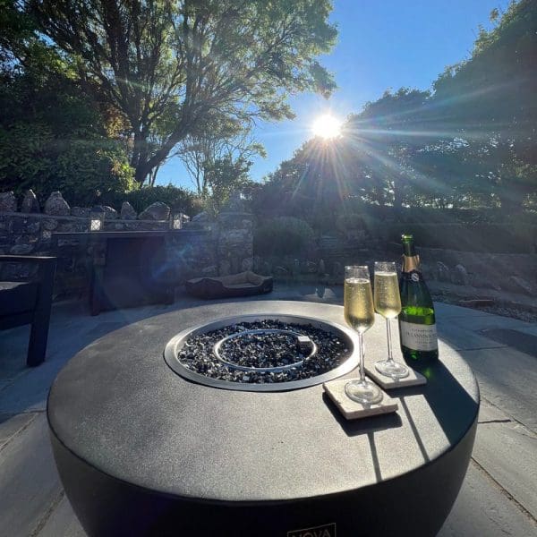 Saturn Round Gas Fire Pit with Cover and Glass Wind Guard Dark Grey - Image 7