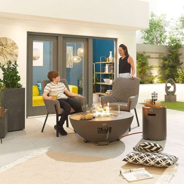 Saturn Round Gas Fire Pit with Cover and Glass Wind Guard Coffee - Image 3