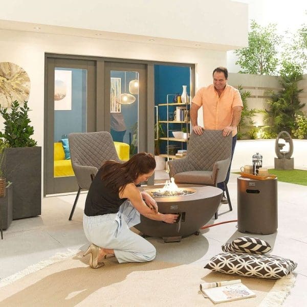 Saturn Round Gas Fire Pit with Cover and Glass Wind Guard Coffee - Image 2
