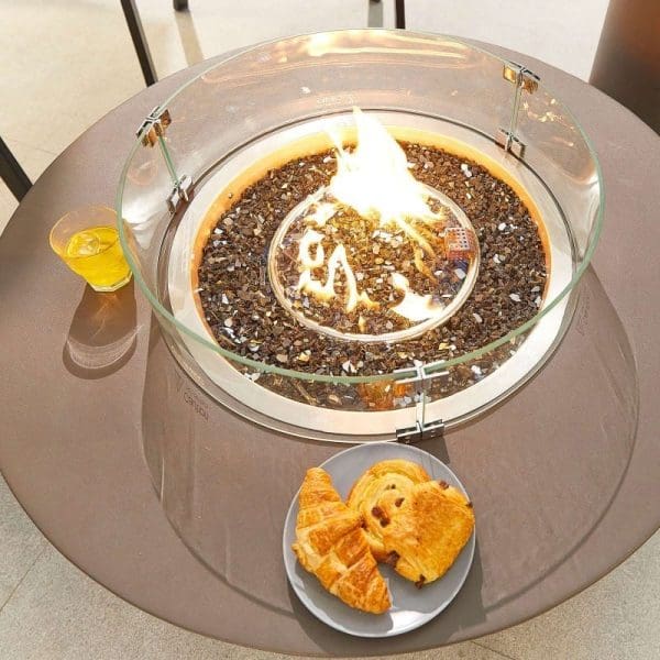 Saturn Round Gas Fire Pit with Cover and Glass Wind Guard Coffee - Image 4