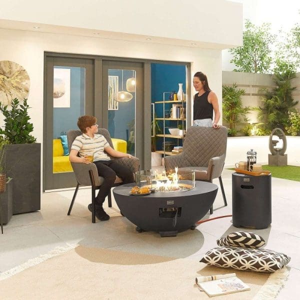 Saturn Round Gas Fire Pit with Cover and Glass Wind Guard Dark Grey - Image 2