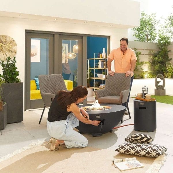 Saturn Round Gas Fire Pit with Cover and Glass Wind Guard Dark Grey - Image 3