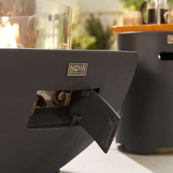 Saturn Round Gas Fire Pit with Cover and Glass Wind Guard Dark Grey - Image 5