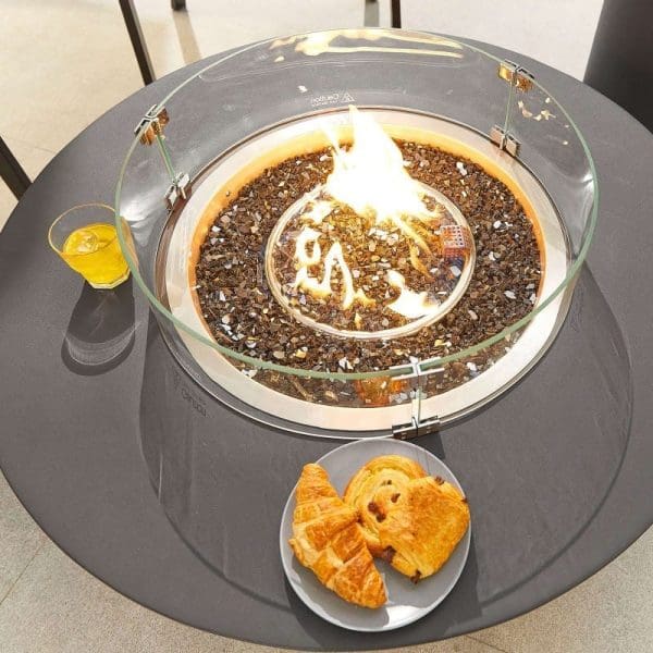 Saturn Round Gas Fire Pit with Cover and Glass Wind Guard Dark Grey - Image 4