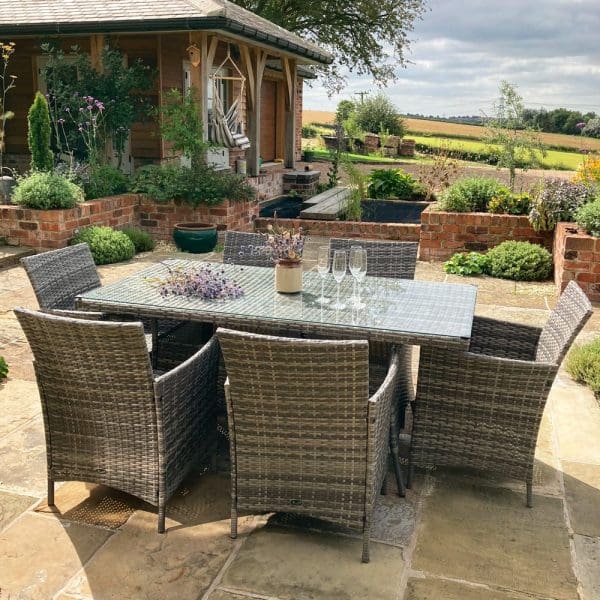 Six Seat Rectangular Rattan Dining Set Grey - Image 2