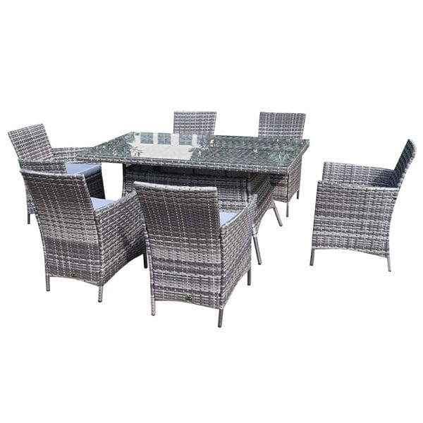 Six Seat Rectangular Rattan Dining Set Grey - Image 3