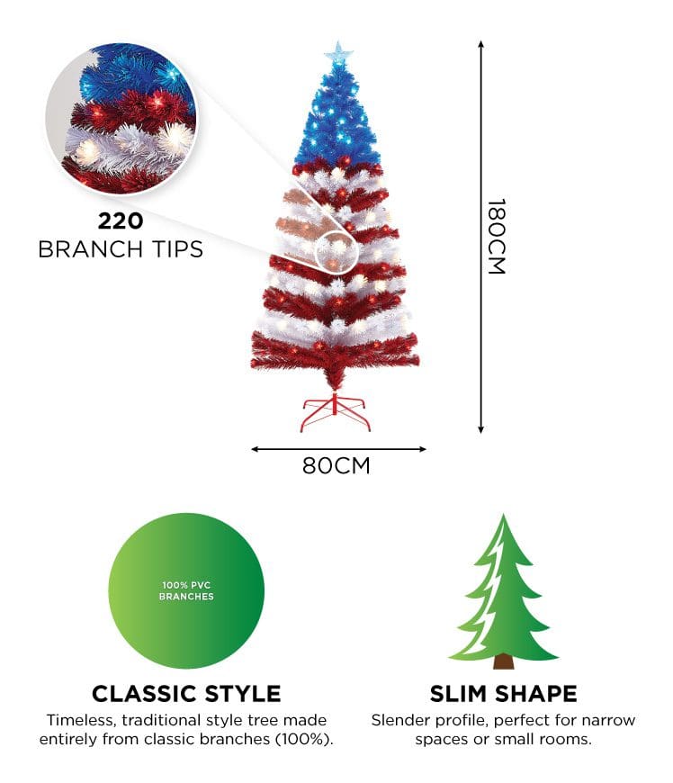 6ft Fibre Optic Christmas Tree - Stars & Stripes