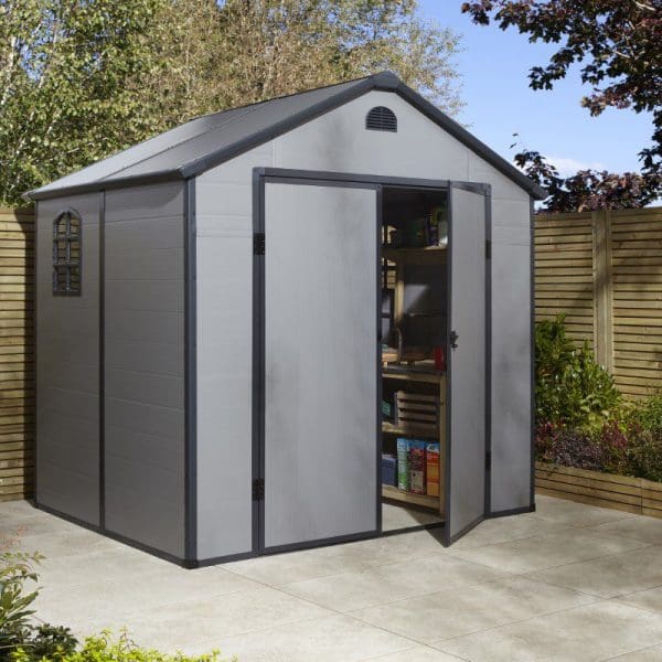Airevale 8x6 Apex Plastic Shed - Light Grey - Image 2