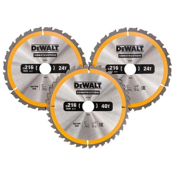 DT1962 Construction Circular Saw Blade 3 Pack 216 x 30mm 2 x 24T 1 x 40T