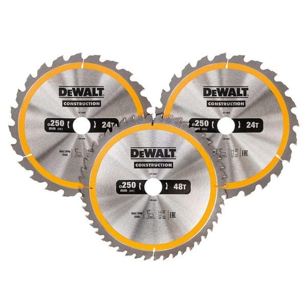 DT1963 Construction Circular Saw Blade 3 Pack 250 x 30mm x 24T/48T