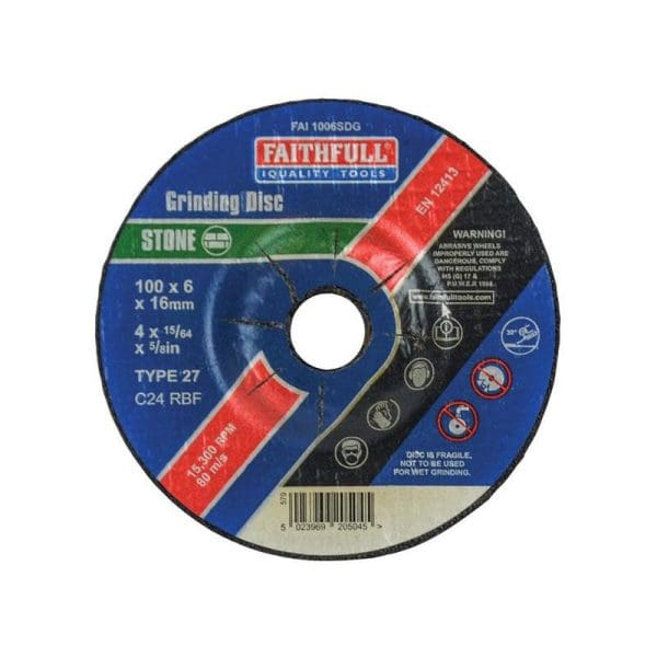 Depressed Centre Stone Grinding Disc 100 x 6 x 16mm