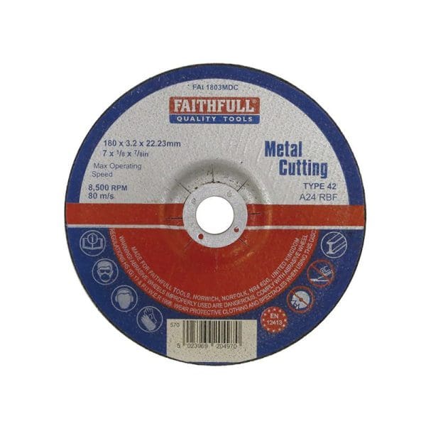 Depressed Centre Metal Cutting Disc 180 x 3.2 x 22.23mm