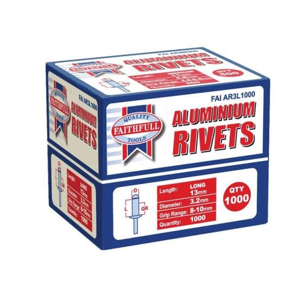 Aluminium Rivets 3.2 x 13mm Long Bulk Pack of 1000