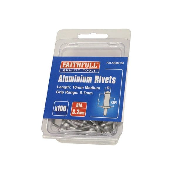 Aluminium Rivets 3.2 x 10mm Medium Pre-Pack of 100