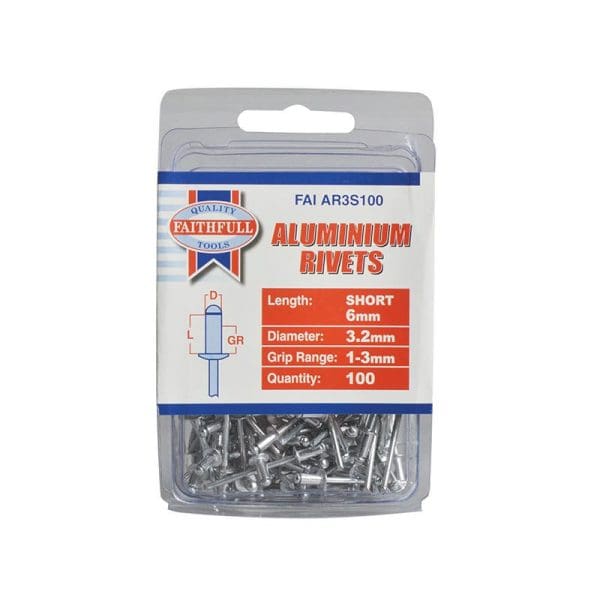 Aluminium Rivets 3.2 x 6mm Short Pre-Pack of 100