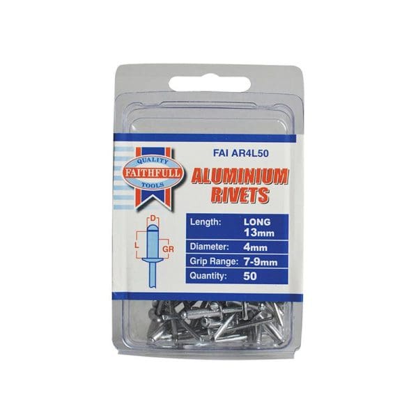 Aluminium Rivets 4 x 13mm Long Pre-Pack of 50