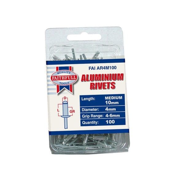 Aluminium Rivets 4 x 10mm Medium Pre-Pack of 100