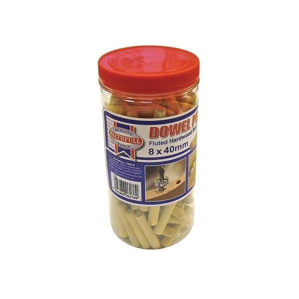 Wood Dowels Fluted 40 x 8mm (Tub 150)