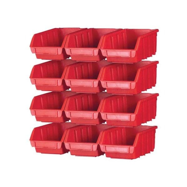 12 Plastic Storage Bins with Wall Mounting Rails