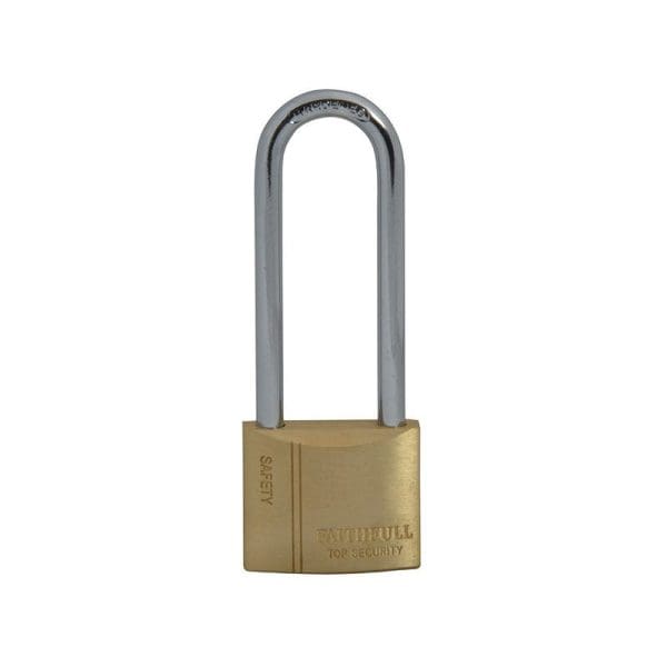 Brass Padlock 40mm Long Shackle 3 Keys
