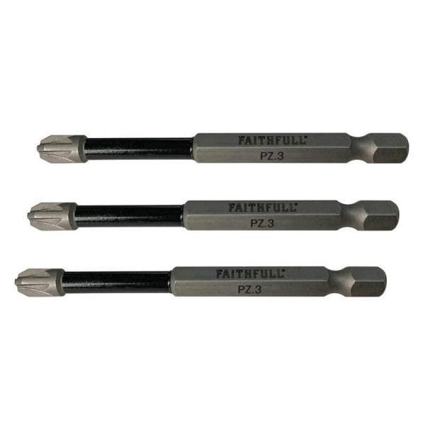 Pozidriv Impact Screwdriver Bits PZ3 x 75mm (Pack 3)